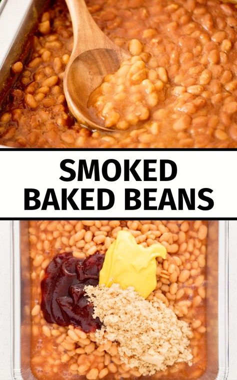 Baked Beans From Canned Beans, Smoked Baked Beans Recipe, Smoked Baked Beans, Pit Boss Smoker, Canned Beans Recipe, Recipes Using Pork, Baked Beans Recipe, Potluck Dinner, Budget Recipes