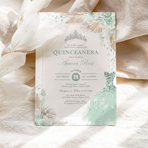 Sage Green Quinceañera Invitation Printable, Boho Mint Silver Crown Mis Quince 15 Anos Birthday DIY Invite Template, Instant Download, QC1 Invitations Quinceanera, Quinceañera Invitation, Aurora Rose, Boho Princess, Australia Photos, Invitations Diy, Quinceanera Invitations, Blue Bunny, Invite Template