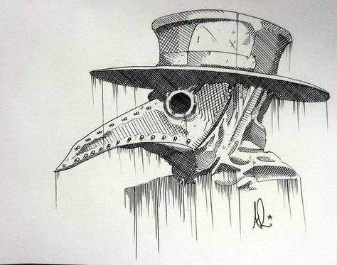 Birds of plague - ballpoint cross hatch I loved this one - my son was a 'plague doctor' for halloween. We loved the 'bird beak' mask. Hatch Drawing, Mask Drawing, Bird Sketch, Illustrator Design, Cross Hatching, Dark Art Drawings, Halloween Drawings, Plague Doctor, Arte Sketchbook