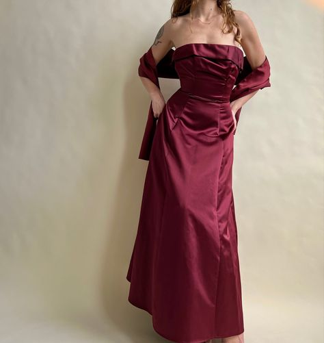 Formal Dress With Shawl, 90s Maxi Dress, Tulle Underskirt, Black Shawl, Black Tulle, Late 90s, Satin Gown, Red Satin, Wine Red