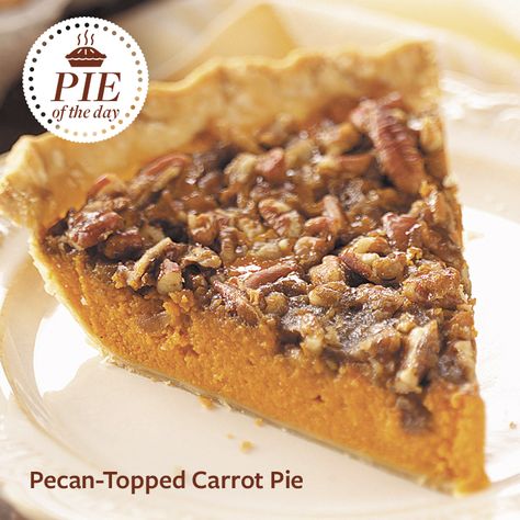 Pecan-Topped Carrot Pie Recipe from Taste of Home -- shared by Darlene King, Estevan, Saskatchewan Pumpkin Pie Spiced Pecans, Sweet Potato Pie Pecan Crust, Taste Of Home Pecan Pie, Carrot Pie Recipe, Pecan Pie Photography, Carrot Pie, Pecan Pie Pictures, Texas Pecan Pie, Bourbon Pecan Pie