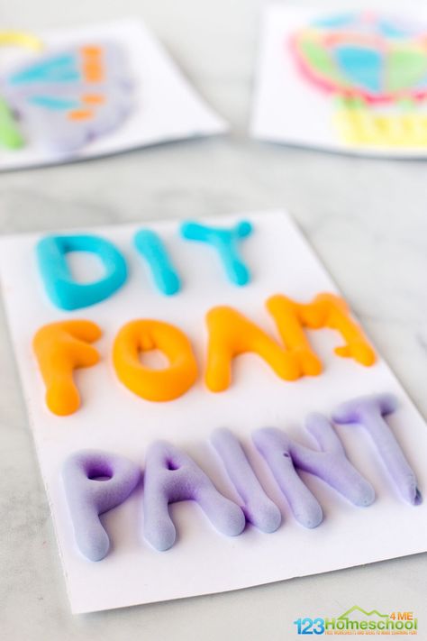 4th Grade Crafts, Puffy Paint Crafts, Puffy Paint Recipe, Diy Puffy Paint, Tactile Art, Paint Recipe, Toddler Painting, Homemade Paint, Foam Art