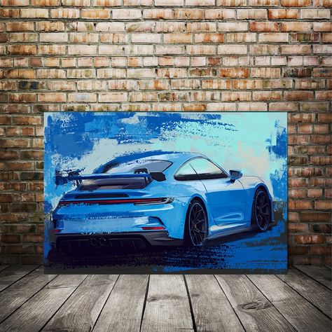 Porsche GT3 Blue Art. Automotive Painting Race Car Artwork - Etsy Norway Porsche Painting Canvas, Porsche Gt3 992, Car Painting Canvas, Porsche Painting, Cars Artwork, Husband Gift Ideas, Porsche Art, Blue Porsche, Cool Car Drawings