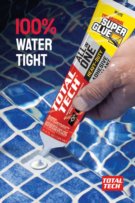 Spot a broken tile in your pool? Total Tech bonds with high strength and great flexibility under water and is resistant to chlorine when immersed, making it the perfect tool for your pool. #pools #diyfix #diypool #totaltech #diybathroom Pool Repair, Backyard Garden Diy, Pool Stuff, Swimming Pool Tiles, Diy Pool, Construction Adhesive, Pool Maintenance, Under Water, Pool Tile