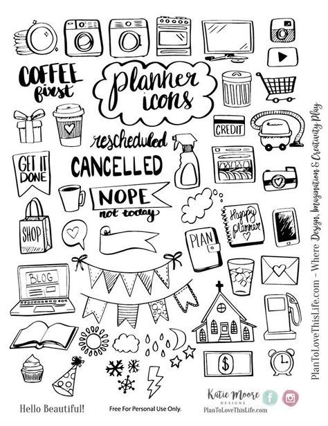 Free Printable Hand Drawn Planner Icons from Plan to Love This Life {store checkout required} Sticker Icon, Planner Doodles, Sketch Note, Planner Icons, Paper Planner, Sketch Notes, Bullet Journal Art, Bullet Journal Inspo, Bullet Journal Doodles