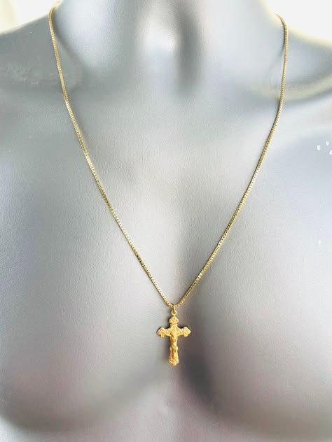 Gold Crucifix Cross Pendant Necklaces For Men box chain cross necklace, crucifix necklace, Catholic Jewelry Mens Chain Necklace Gold Cross Pendant, Gold Cross Chain For Men, Gold Crucifix Necklace Men, Gold Cross Necklace Mens, Detailed Cross, Cross Necklace For Men, Gold Crucifix Necklace, Jesus Necklace, Crucifix Necklace