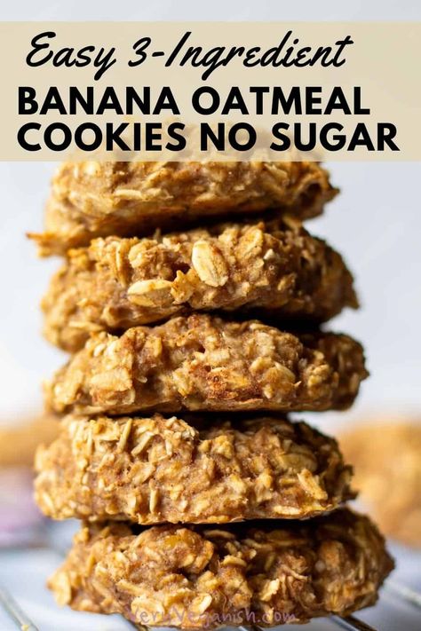 Discover the easiest way to satisfy your sweet tooth without the guilt! These easy vegan banana oatmeal cookies are made with simple ingredients like ripe bananas and oats, and they require no added sugar. Perfect for those following a gluten-free diet, these cookies can be customized with your favorite add-ins like raisins or chocolate chips. Whether you're baking for yourself or for your family, these cookies are sure to become a household favorite. Banana Oatmeal Breakfast Cookies Healthy, Vegan Banana Oat Cookies, Oatmeal Banana Applesauce Cookies, Easy Oatmeal Cookies Healthy, Gluten Free Banana Oatmeal Cookies, No Sugar No Flour Oatmeal Cookies, No Gluten Breakfast, Gut Healthy Cookies, Low Fat Oatmeal Cookies