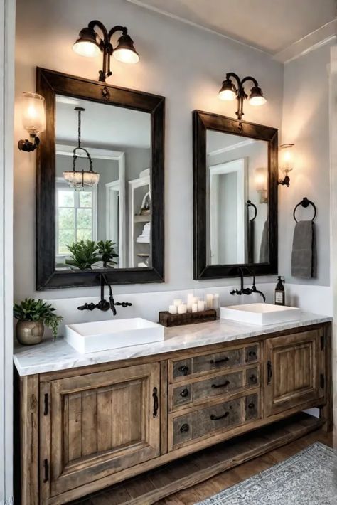 Modern Rustic House Design Interiors, Rustic Bathroom Shelf Ideas, Cozy Rustic Bathroom Ideas, Romantic Farmhouse Bathroom, Cabin Chic Bathroom, Mountain Spa Bathroom, Contemporary Rustic Bathroom, Texas Bathroom Decor Ideas, Luxury Spa Bathroom Ideas