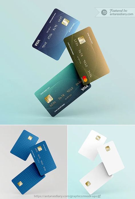 Free Floating Credit Card Mockup PSD Files Download – Antara's Diary Credit Card Creative Ads, Credit Card Mockup, Member Card Design Ideas, Credit Card Design Ideas, Credit Card Advertising, Credit Card Ads, Bank Card Design, Floating Cards, Card Mockup Free