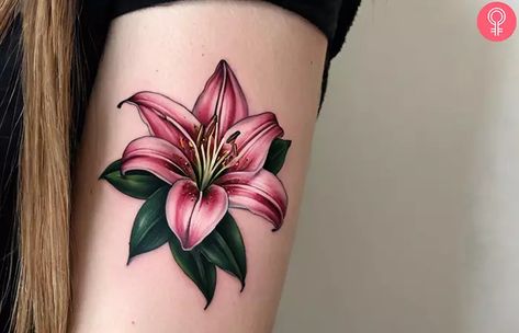 Lily Tattoo Ideas, Stargazer Lily Tattoo, Tebori Tattoo, Rose Vine Tattoos, Lily Tattoos, Delicate Flower Tattoo, Shield Tattoo, Lily Tattoo Design, Compass Rose Tattoo