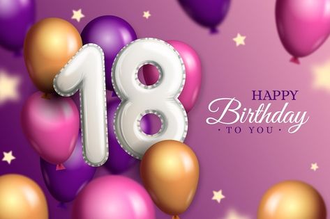 Happy 18th birthday background with real... | Free Vector #Freepik #freevector #18th-birthday #18th #happy-birthday #happy-birthday-celebration Happy Birthday 18th Girl, Happy 18th Birthday Girl, 18th Birthday Background, Happy 18th Birthday, Happy Birthday 18th, Birthday Party Background, Birthday Blessings, 18th Birthday Party, Party Background