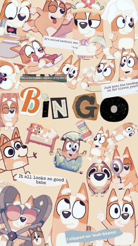 Bingo collage for bingo lovers like me! Bingo Halloween Wallpaper, Bingo Pfp, Blue Y Bingo, Bluey Backgrounds, Bingo Wallpaper, Bingo From Bluey, Blue And Bingo, Bingo And Bluey, Bingo Art