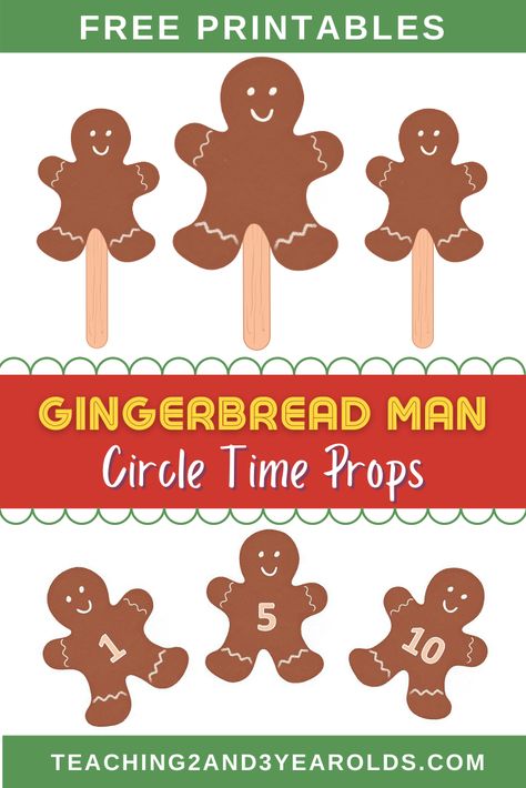 These free gingerbread man circle time props can be used while reading and singing related books and songs. Having visuals keeps toddlers and preschoolers engaged, too! #toddlers #preschool #gingerbreadman #christmas #holidays #circletime #literacy #music #2yearolds #3yearolds #printable #teaching2and3yearolds Circle Time Props, Circle Time Printables, Gingerbread Man Song, Gingerbread Activities Preschool, Preschool Literacy Activities, Gingerbread Man Preschool, December Lesson Plans, Preschool Rules, Gingerbread Man Crafts