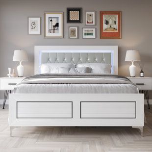 White Queen Bed Frame, Popular Kitchen Designs, Bed Metal, Wingback Bed, Lines Design, Bed Wood, Upholstered Panel Bed, Standard Bed, Queen Bed Frame