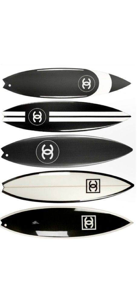 Chanel Surfboards Chanel Beach, Surfboard Art, Surfboard Design, Surfs Up, Black N White, White Aesthetic, Coco Chanel, Girly Things, Summer Time