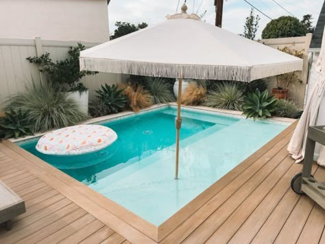 Plunge Pool Costs: Popular Options and Estimates | Yardzen Outdoor Pool Small Yard, Plunge Pool In Deck, Functional Pool Area, In Ground Plunge Pool, Small Backyard Pool And Bbq Area, Plunge Pool Off Deck, Plunge Pool Sizes, Plunge Pool Deck, Pretty Above Ground Pool Ideas