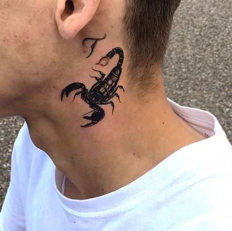 Year Neck Tattoo, Neck Tattoos For Men, Scorpion Tattoos, Best Neck Tattoos, Small Neck Tattoos, Side Neck Tattoo, Minimal Tattoo Design, Scorpio Tattoo, Scorpion Tattoo