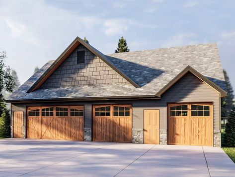 050G-0116: 3-Car Garage Plan with Flex Space 3 Car Garage Plans, Detached Garage Designs, Advanced House Plans, Garage Plans With Loft, Craftsman Garage, Garage Plans Detached, Plan Garage, Carriage House Garage, Garage Guest House