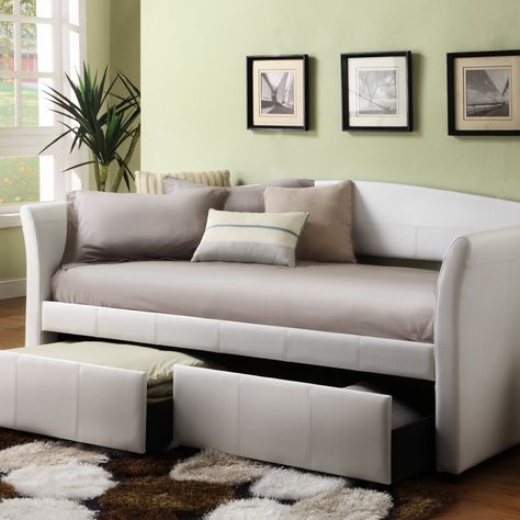 Lexington Daybed - White Vinyl - Upholstered in white vinyl, the Lexington Daybed - White Vinyl adds a modern update to the classic daybed style. This beautiful bed is great in a gues... Trundle Bed Couch, Couch Ottoman, White Daybed, Leather Daybed, Modern Daybed, Sala Grande, Office Guest Room, Guest Room Office, Daybed With Trundle