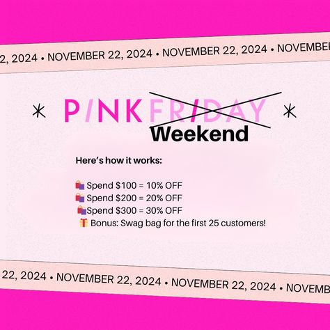 🎉 Get Ready for Pink Friday! 🎀 Only 3 DAYS LEFT until the most anticipated shopping event of the year! 🛍️✨ Mark your calendars for Friday, November 22, 2024, and get ready to score unbelievable deals on your favorite products! 💖 Whether you're checking off your holiday list or treating yourself, Pink Friday has something for everyone! 🛒 💥 Exclusive Discounts 💥 Swag bags for the first 25 customers Don’t miss out on the sale of the season and get ready to shop 'til you drop! 🔥 #PinkFriday2... Swag Bags, Big Doors, Holiday List, Pink Friday, Holiday Savings, Swag Bag, Shopping Event, Treating Yourself, Days Left