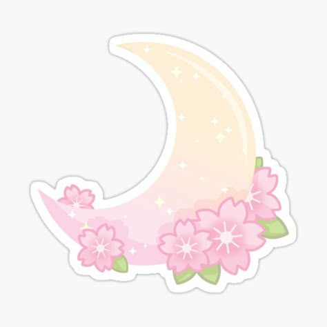 A cute gradient moon adorned with cherry blossoms all around, a delightful spring vibe in a calming pink color scheme. • Millions of unique designs by independent artists. Find your thing. Japan Cherry Blossom Outfit, Sticker Collage Ideas, Pink Kawaii Stickers, Overlay Watermark, Sakura Stickers, Deco Paci, Esoteric Tattoo, Cherry Blossom Sticker, Cherry Blossom Outfit