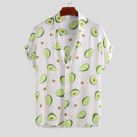 ChArmkpR Mens Funny Avocado Printed Turn Down Collar Short Sleeve Casual Shirts Best Online - NewChic Avocado Print, Avocado Shirt, Fashion Shirts, Rayon Shirt, Streetwear Mens, Hawaiian Style, Beach Shirts, Printed Sleeves, Color Print