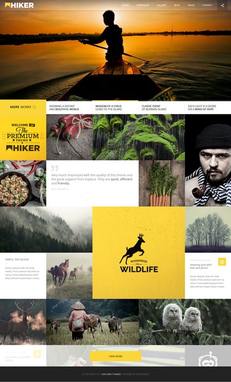 HIKER - Photography WP Theme Webdesign Portfolio, Layout Web, Beautiful Websites, Photography Themes, Web Ui Design, Grid Layouts, Wp Themes, Web Inspiration, Web Layout Design