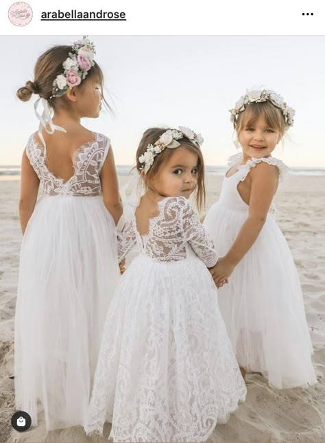 Little Bridesmaid Dresses Flower Girls Wedding Ideas, Miniature Bride Dresses Boho, Boho Flower Girl Dress Toddler, Flower Girl Dresses For Beach Wedding, Toddler Wedding Outfit Girl, Flower Girl Dresses Beach, Beach Wedding Flower Girl Dress, 3 Flower Girls, Flower Girl Dress Beach Wedding