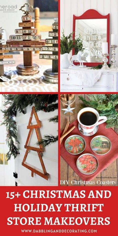 15 Christmas and holiday thrift store makeovers and vintage decorating ideas that are sure to inspire you into the holiday season and beyond! Flea Market Christmas Decor, Christmas Thrift Flips, 2023 Holiday Decor Trends, Repurposed Christmas Decor, Thrift Store Gift Ideas, Thriftmas Ideas, Thrift Store Aesthetic, Vintage Decorating Ideas, Christmas Booth