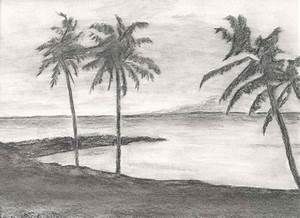 Drawing Ideas Beach, Scenery Drawing Pencil, Draw Scenery, Easy Scenery Drawing, Shading Drawing, Beach Drawing, Drawing Scenery, Landscape Sketch, Pencil Shading