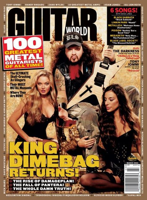 Texas Metal, Metal Guitarist, Guitar Magazine Cover, Metallica Magazine Cover, Legendary Guitarists, Dimebag Darrell Guitar, Guitar World Magazine, Black Teeth, Washburn Guitars