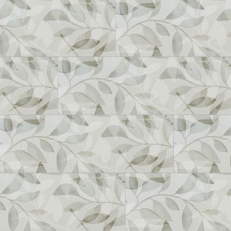 Elevate your space with this contemporary Vienna Botanical Wall Tile. Featuring a gorgeous matte, it creates a grand piece perfect for walls in a living room, dining room, bathroom or backsplash. The tile is suitable for use on walls but is not suitable for use on floors. Contemporary wall tiles can add an attractive touch to walls throughout your home. | Adessi | Vienna Botanical Ceramic Wall Tile, 12 x 36, Green - Floor & Decor Tile Over Bathroom Vanity, Botanical Tiles Kitchen, Patterned Tile Kitchen Backsplash, Shower Tile Focal Wall, Floor And Decor Shower Tile, Timeless Bathroom Tiles, Leaf Tile Bathroom, Green Floor Tile Bathroom, Bathroom Wall Tiles Design Patterns