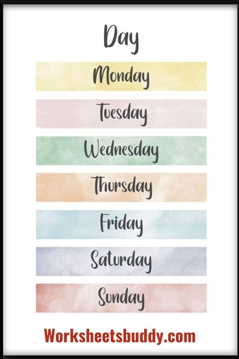 Free Days of the Week Printable Worksheets for Preschoolers Printable Worksheets For Preschoolers, Preschool Printables Free, Educational Posters For Kids, Worksheets For Preschoolers, Homeschool Preschool Activities, Preschool Classroom Decor, Learning Poster, English Lessons For Kids, Classroom Printables