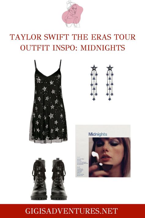 If you're looking for outfits inspo for Taylor Swift The Eras Tour, I got you! This article will talk all about Midnights, TS’ latest album (excluding her re-records), and its aesthetic - down to the bone! After examining everything about colors, fashion, accessories and more, we'll get down and personal with 10 outfit ideas you can replicate to represent the Midnights Era! Moon And Saturn Eras Tour Outfit, Eras Tour Outfits Midsize, Taylor Swift Outfits Concert Midnight, Midnight Taylor Swift Outfit, Comfy Eras Tour Outfits, Ears Tour Outfit Ideas, Eras Tour Outfit Midnights, Taylor Swift Midnights Outfit Ideas, Midnights Era Outfits