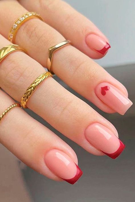 Short Red Nails, Nails Images, Nails Korean, Nails Chrome, Simple Gel Nails, Square Acrylic Nails, Heart Nails, Pretty Acrylic Nails, Nails Inspo