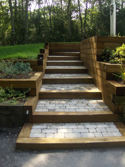 Backyard Hill, Sloped Backyard Landscaping, Landscape Backyard, Landscape Stairs, Sloped Backyard, Landscaping Retaining Walls, Garden Stairs, Hillside Landscaping, Outdoor Steps