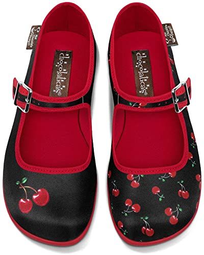 Amazon.com | Hot Chocolate Design Chocolaticas Cherry Women's Mary Jane Flat Multicoloured HCD 37 | Flats Womens Mary Jane Flats, Mary Jane Flat Shoes, Hot Chocolate Design, Mary Jane Shoes Flat, Chocolate Design, Womens Mary Janes, Shoes Stand, Mary Jane Flats, Black Cherry