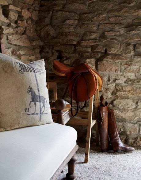 ILLUMINATION Leather Wing Chair, Stone Cottages, Equestrian Chic, Motif Art Deco, Mahogany Table, Equestrian Decor, Stone Barns, Fall Inspiration, Tack Room