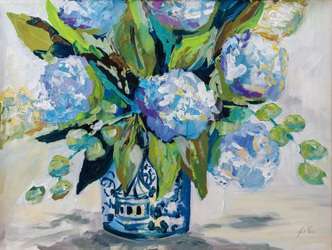 Lohla " Hydrangea Blue " by Jeanette Vertentes -  #Blue #Hydrangea #Jeanette #Lohla #Vertentes Hydrangeas Art, Hydrangea Blue, Hydrangea Painting, Summer Tattoo, Color Representation, Boho Flowers, Blue Hydrangea, Room Art, Handmade Home Decor