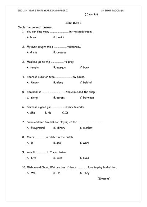 english test-year-3-paper-2 | PDF English Test For Beginners, Grammar Questions, Test Paper, English Test, Spoken English, Final Exams, Choice Questions, Kids Games, Year 3