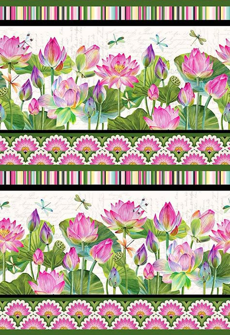 Water Lilies - Dragonfly Lily Stripe - White Simple Home Wedding, Kalamkari Pattern, Truck Art Pakistan, Food Logo Design Inspiration, Kalamkari Designs, Purple Dahlia, Lily Lotus, Traditional Prints, Northcott Fabrics