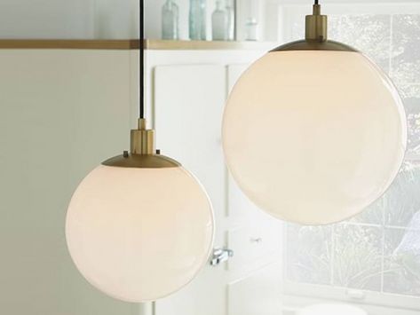 Globe Pendant – Antique Brass/Milk Finish Globe Light, Globe Pendant Light, Contemporary Pendant Lights, Antique Kitchen, Hallway Lighting, Kitchen Pendants, Antique Lighting, Globe Pendant, Modern Pendant Light