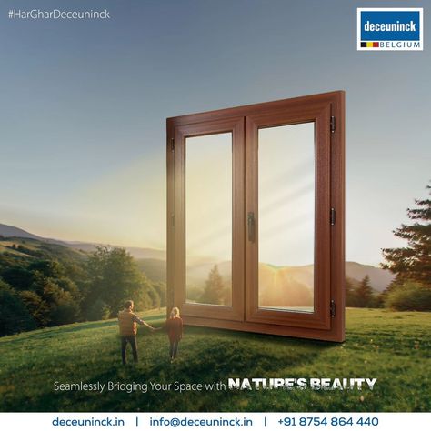 Experience a deeper connection with nature right from the comfort of your home. Our eco-friendly windows bring the beauty of the outdoors inside, allowing you to bask in the purest essence of nature. Feel the gentle harmony of natural light streaming through. #SayYesToSustainability #SayYesToEnergySavings #SayYesToDeceuninck #SayYesToDeceuninck #deceuninck #deceuninckindia #deceuninckgroup #upvcwindowsanddoors #TheColoursofNature #HighQuality #NoiseInsulation #Thermalinsulation #ColourVariety Window Creative Ads, Pvc Windows Design, Door Creative Ads, Window Ads, Upvc Door, Window Brands, Etched Glass Door, Water Branding, Outdoors Inside