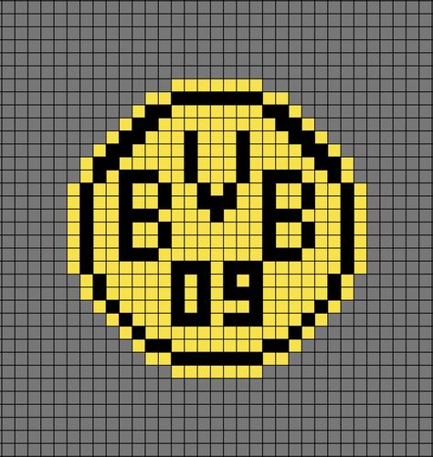 A pixel art template of the BVB logo. Also known as Borussia Dortmund, Ballspielverein Borussia 09 e. V. Dortmund, German. F.C stands for football club, excluding the American way. Pixel Art Football Shirt, Football Pixel Art, Pixel Art Football, Pixel Art Logo, Dortmund Logo, Fc Logo, Art Football, Graph Paper Drawings, Hacker Wallpaper