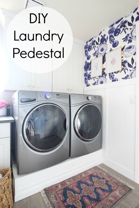 Diy Laundry Pedestal, Laundry Room Pedestal, Washer And Dryer Pedestal, New Washer And Dryer, Laundry Pedestal, Basement Laundry, Mudroom Laundry Room, Laundry Room Inspiration, Laundry Room Remodel