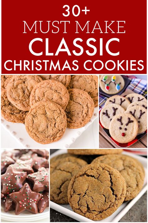 Cookie season is upon us and this collection of classic Christmas cookies will help you spread holiday cheer! From ginger snaps to frosted sugar cookies, I have over 30 classic cookie recipes to fill your Christmas cookie trays. | www.persnicketyplates.com Christmas Cookie Trays, Classic Christmas Cookies, Peanut Butter Kiss, Christmas Sugar Cookie Recipe, Christmas Cookies Recipes, Peanut Butter Kiss Cookies, Frosted Sugar Cookies, Chocolate Fudge Cookies, Cookie Bars Easy