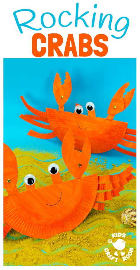 This interactive Rocking Paper Plate Crab Craft is a fun kids Summer craft. Children will love rocking and nipping with these adorable homemade crabs and their cheeky moveable pincers. Paper Plate Crab Craft, Paper Plate Crab, Crab Craft, Crab Crafts, Crab Toy, Fun Summer Crafts, Paper Plate Crafts For Kids, Kids Craft Room, Summer Craft