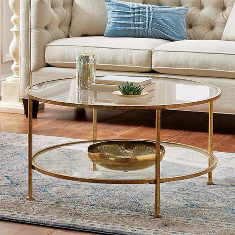 Coffee Table Gold, Centre Table Living Room, Closet Interior, Coffee Table Makeover, Round Glass Coffee Table, Round Glass Table, Chic Coffee Table, Interior Design Minimalist, Coffee Table With Shelf