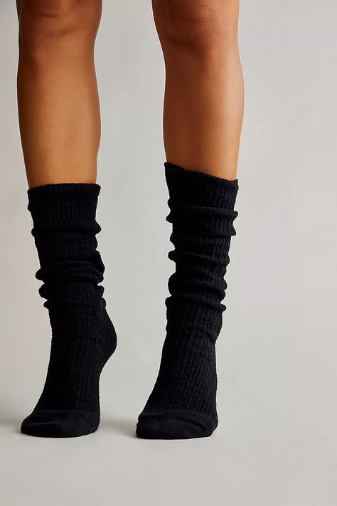 Staple Slouch Socks | Free People Slouch Socks, Soft Socks, Black Poppy, Sock Drawer, Soft Sock, Kids Makeup, Pink Fits, Cozy Socks, Striped Socks