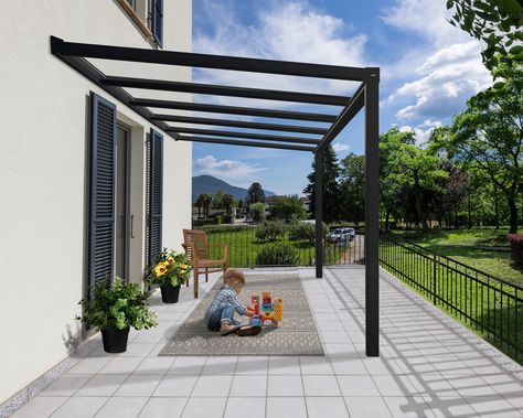 Palram Stockholm Slope Patio Awning in Clear | Wayfair Aluminum Patio Covers, Polycarbonate Roof Panels, Polycarbonate Roof, Grey Patio, Outdoor Structure, Polycarbonate Panels, Patio Cover, Ceiling Shades, Aluminum Patio